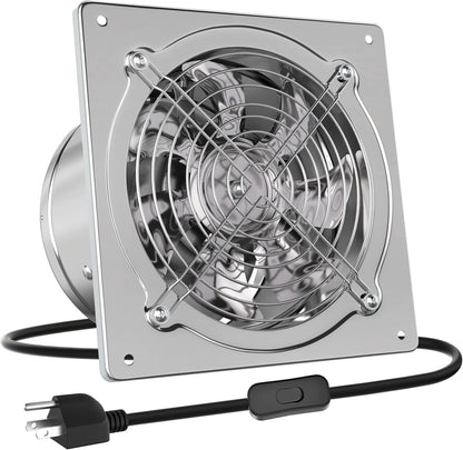 6" Kitchen and Attic Exhaust Fan with Switch, Portable Ventilation Fan with 8ft Power Cord and Damper, Silver