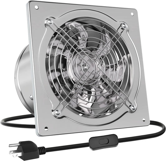 6" Kitchen and Attic Exhaust Fan with Switch, Portable Ventilation Fan with 8ft Power Cord and Damper, Silver