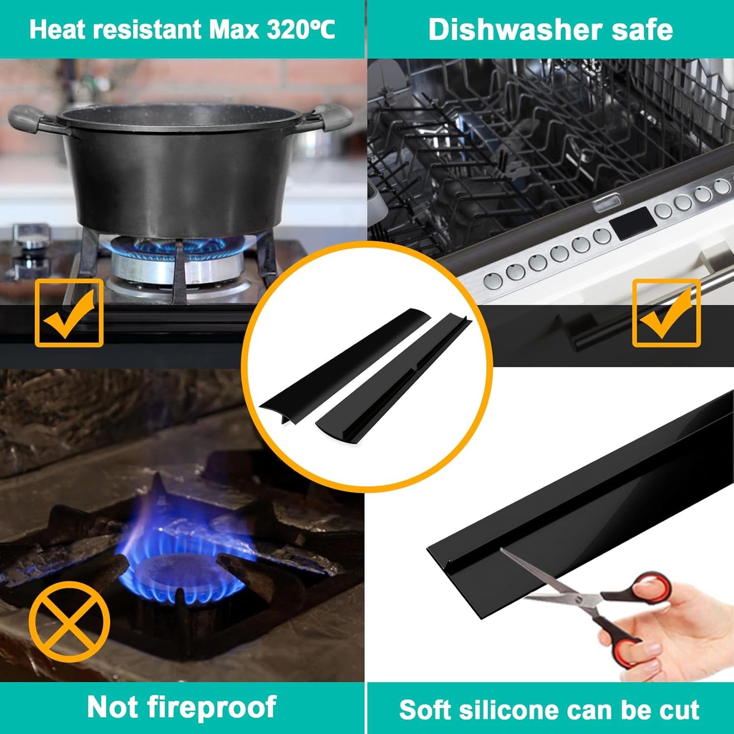 Silicone Stove Gap Cover 21" (2 Pack, Black) – Heat Resistant Kitchen Counter Gap Filler, Easy to Clean Stove Guard Between Stove and Counter