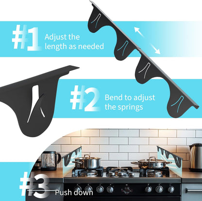 Stainless Steel Stove Gap Covers 2 Pack, Adjustable 13.8"-27.5", Heat Resistant Oven Gap Filler and Range Trim Kit, Black