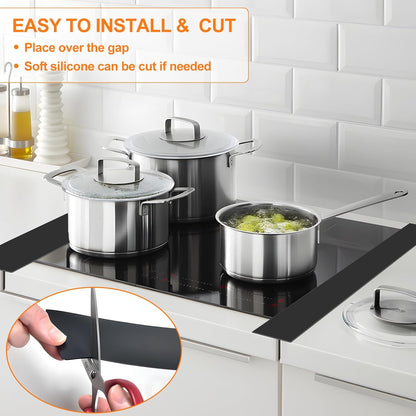 Silicone Stove Gap Covers 2 Pack, Heat Resistant Oven Gap Filler with Anti-Slip Base, Stain Resistant Strips Between Stovetop and Counter