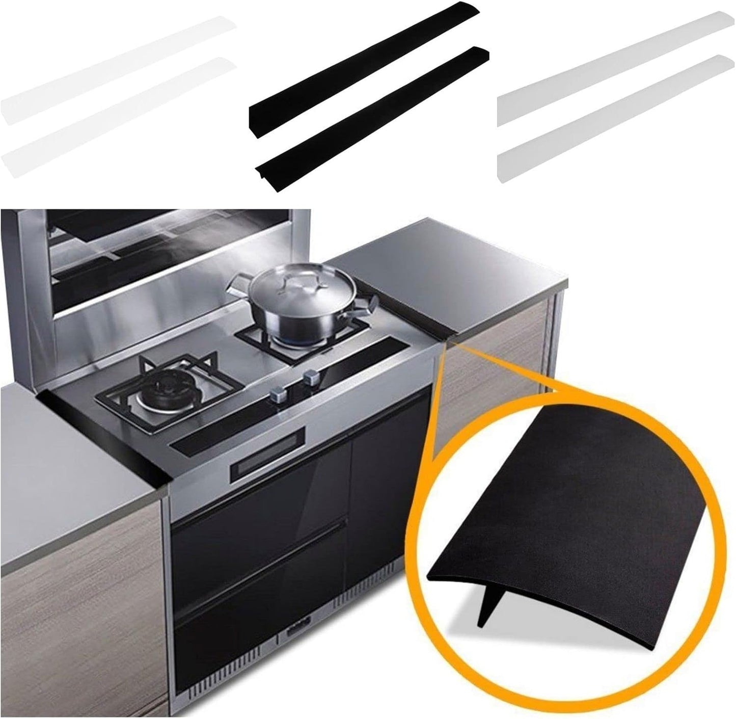 Flexible Silicone Stove Gap Covers 2 Pack, 21" Food Grade Gap Filler Between Counter and Stovetop, Easy to Clean, Black