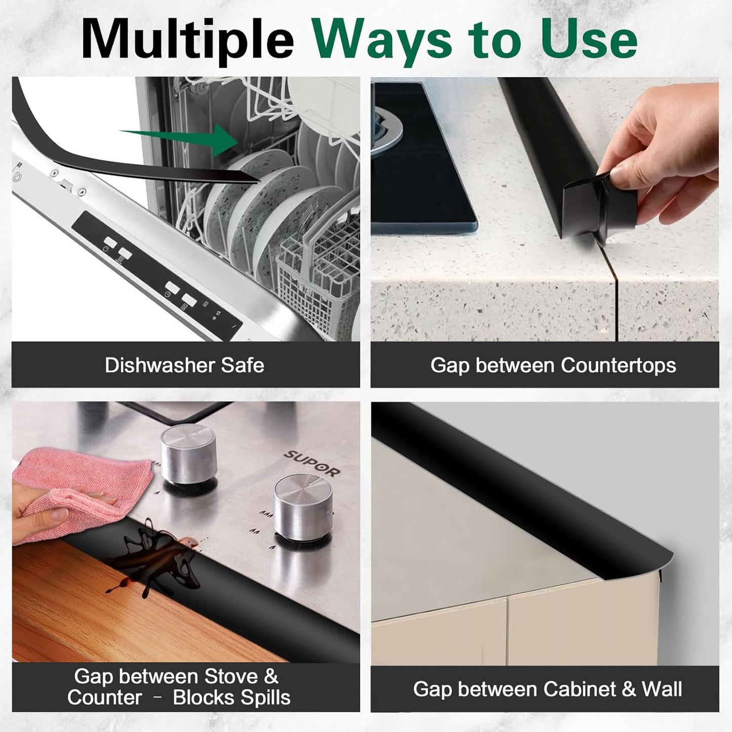 Stove Gap Covers 2 Pack, 21" Heat Resistant Silicone Gap Filler Between Stove and Counter, Easy to Clean, Black