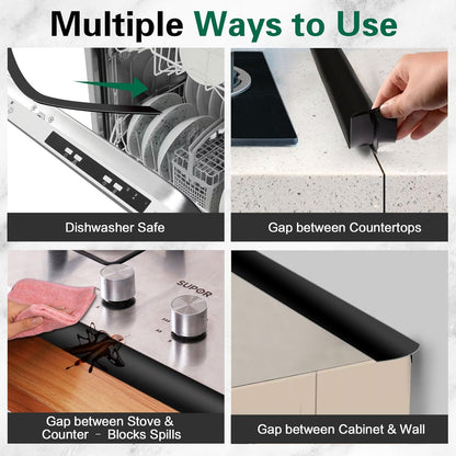 Stove Gap Covers 2 Pack, 21" Heat Resistant Silicone Gap Filler Between Stove and Counter, Easy to Clean, Black