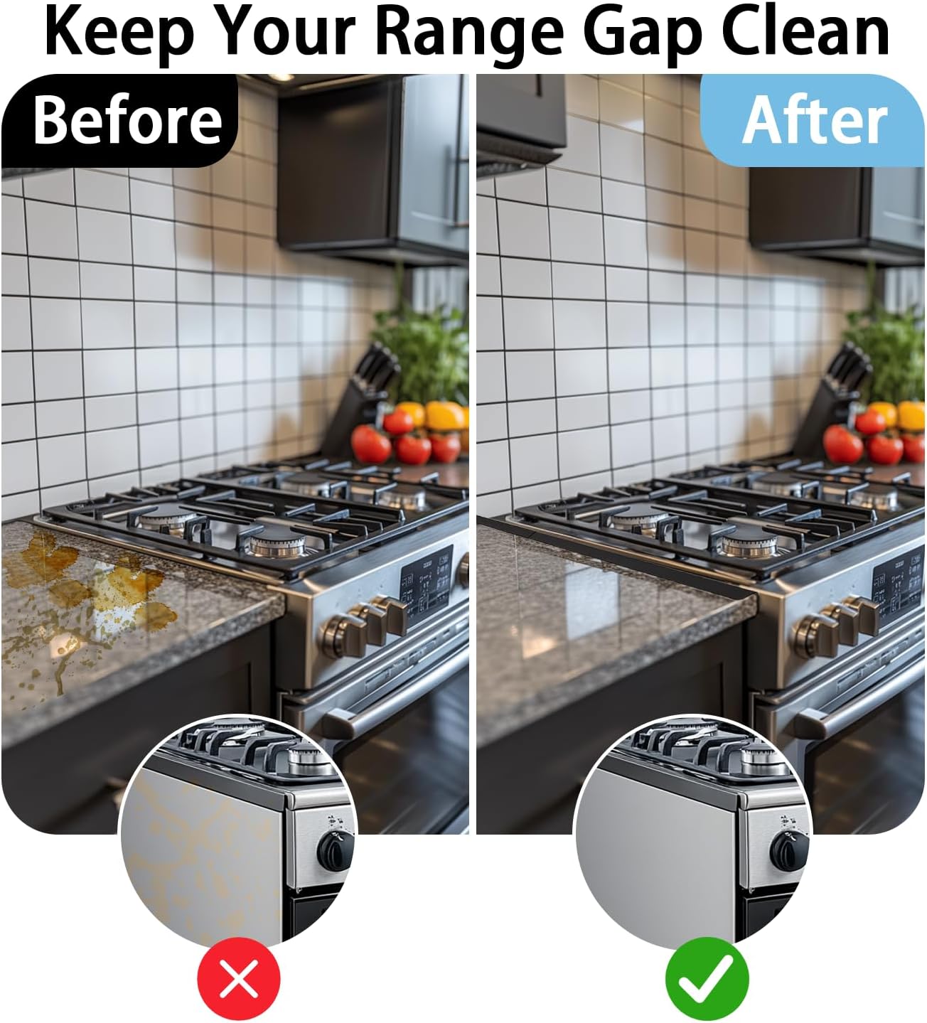 Stainless Steel Stove Gap Covers 2 Pack, Adjustable 13.8"-27.5", Heat Resistant Oven Gap Filler and Range Trim Kit, Black