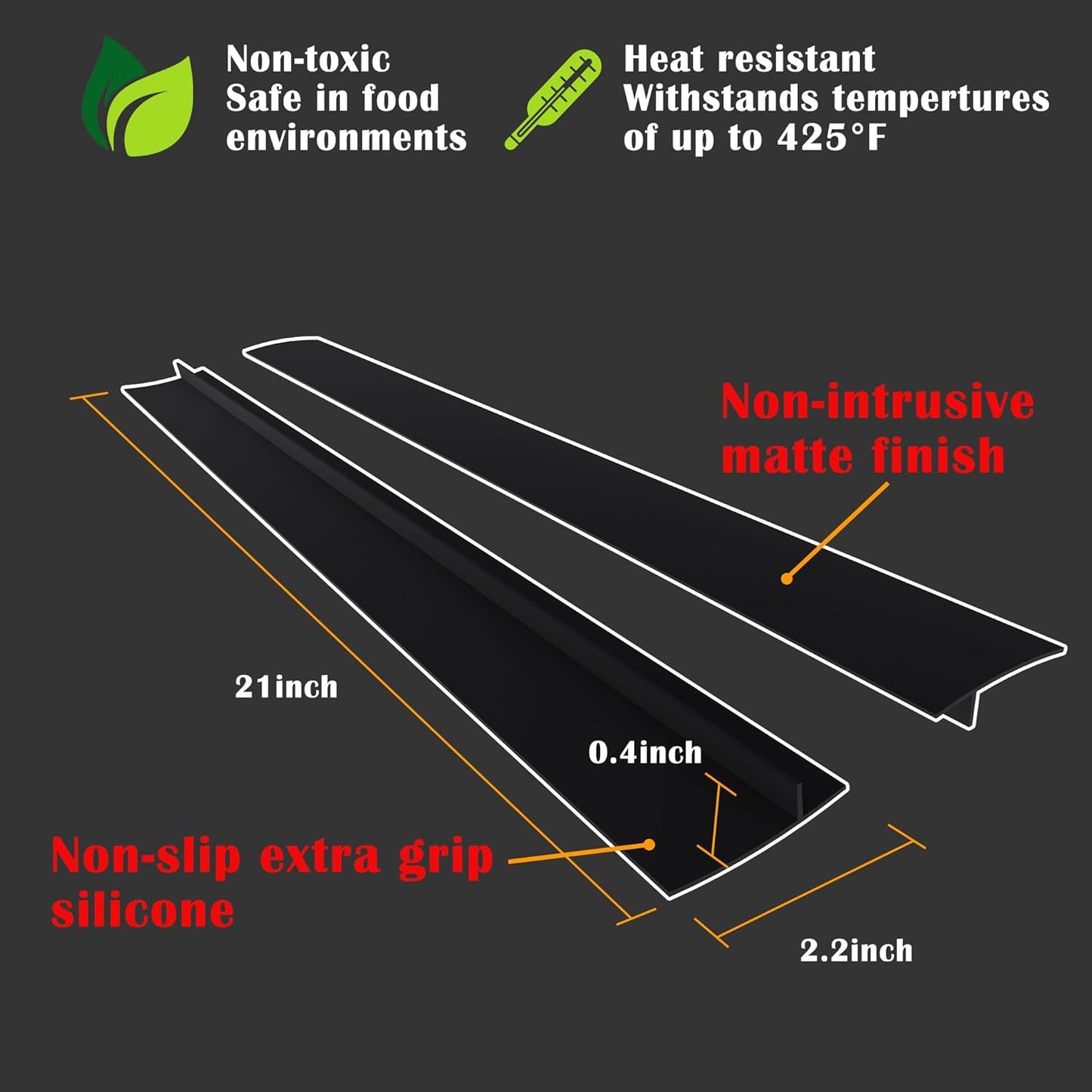 Silicone Stove Counter Gap Cover 21 Inch Black, Set of 2, Easy Clean Gap Filler for Kitchen Counter, Stovetop, Oven, Washer