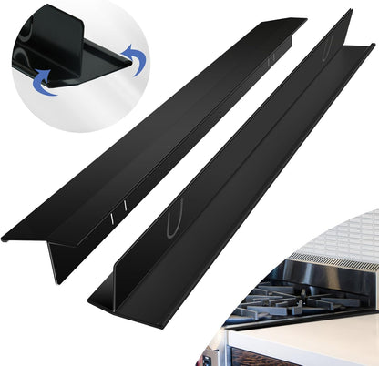 Stainless Steel Stove Counter Gap Cover 13.8-27.6 Inch Black, 2-Pack Adjustable Heat Resistant Gap Filler, Easy Clean