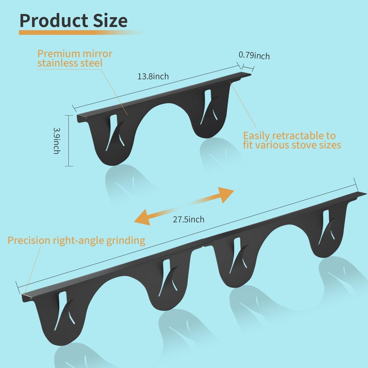 Stainless Steel Stove Gap Covers 2 Pack, Adjustable 13.8"-27.5", Heat Resistant Oven Gap Filler and Range Trim Kit, Black