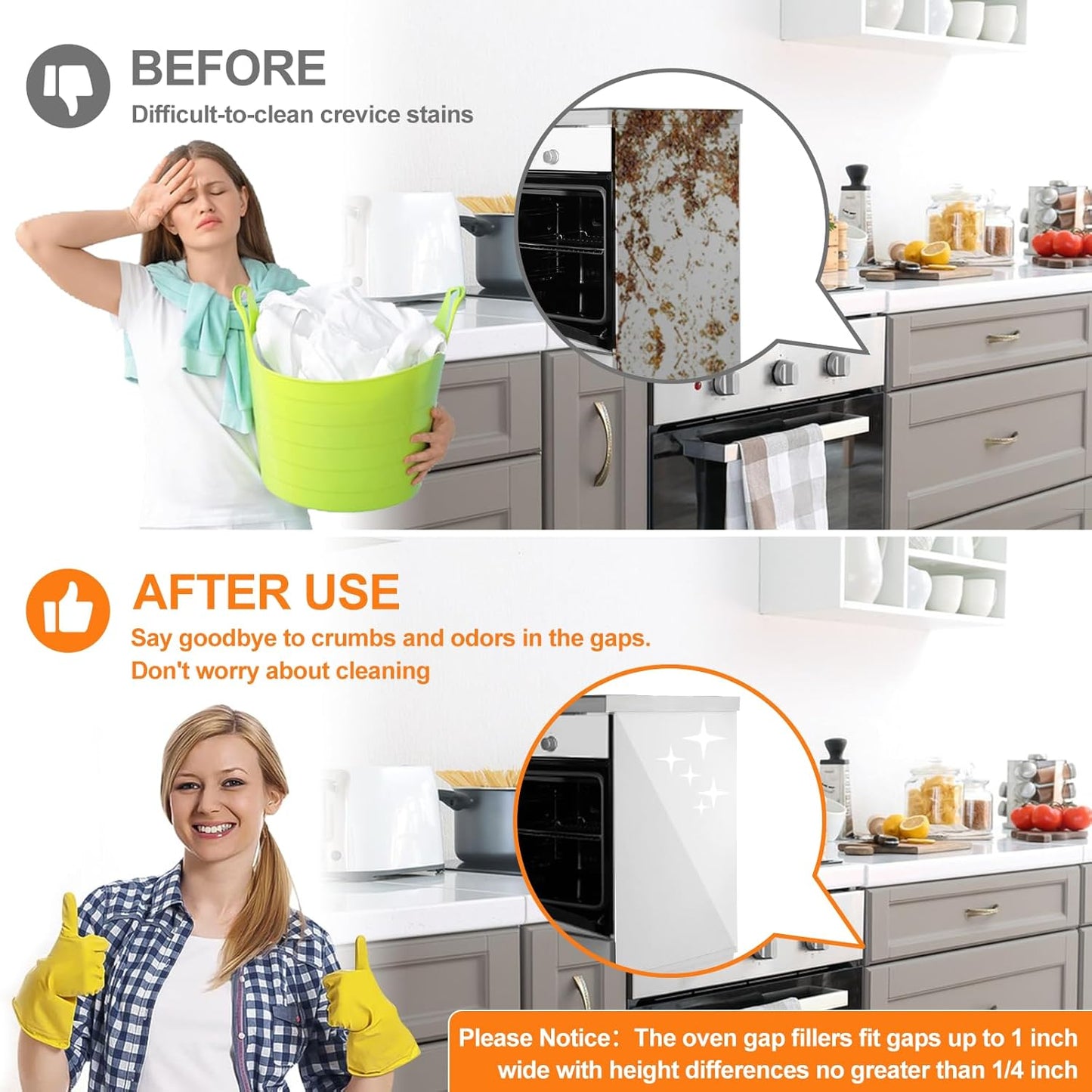 Silicone Stove Gap Covers 2 Pack, Heat Resistant Oven Gap Filler with Anti-Slip Base, Stain Resistant Strips Between Stovetop and Counter