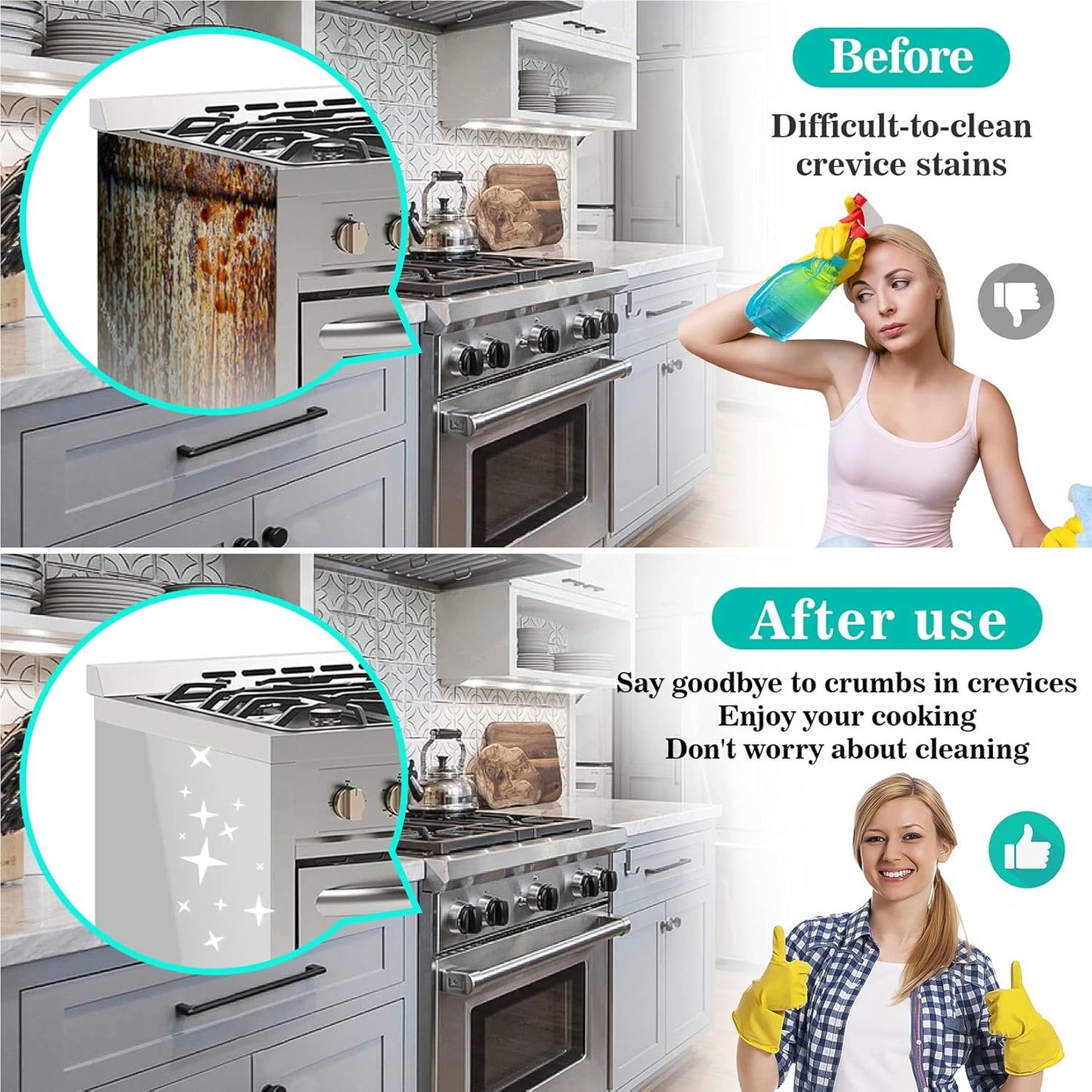 Silicone Stove Gap Cover 21" (2 Pack, Black) – Heat Resistant Kitchen Counter Gap Filler, Easy to Clean Stove Guard Between Stove and Counter