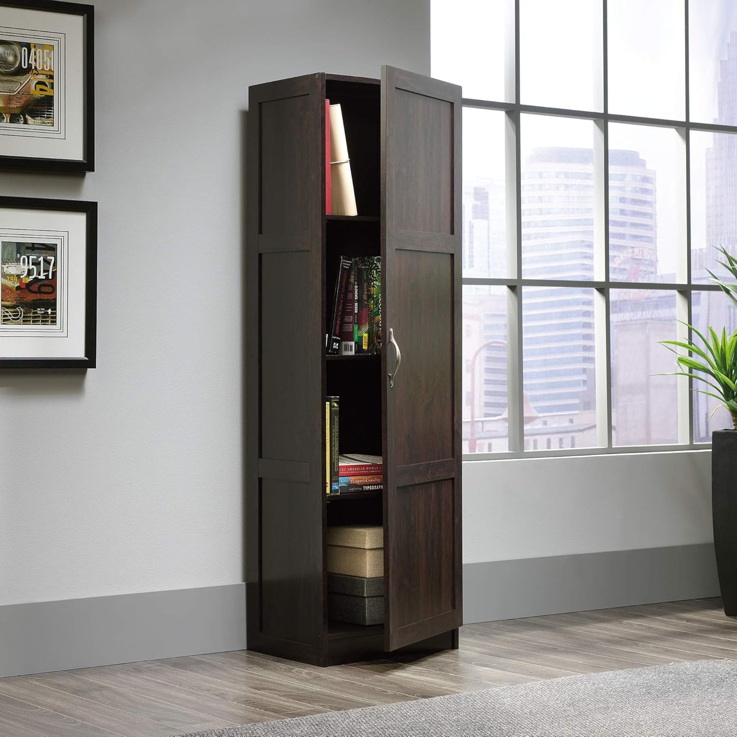 Cinnamon Cherry Pantry Storage Cabinet with Adjustable Shelves