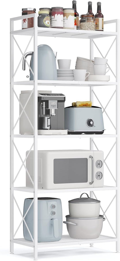 4-Tier Metal Storage Rack with X Side Frames, Dense Mesh, 12.6x23.6x44.3", Industrial Ink Black